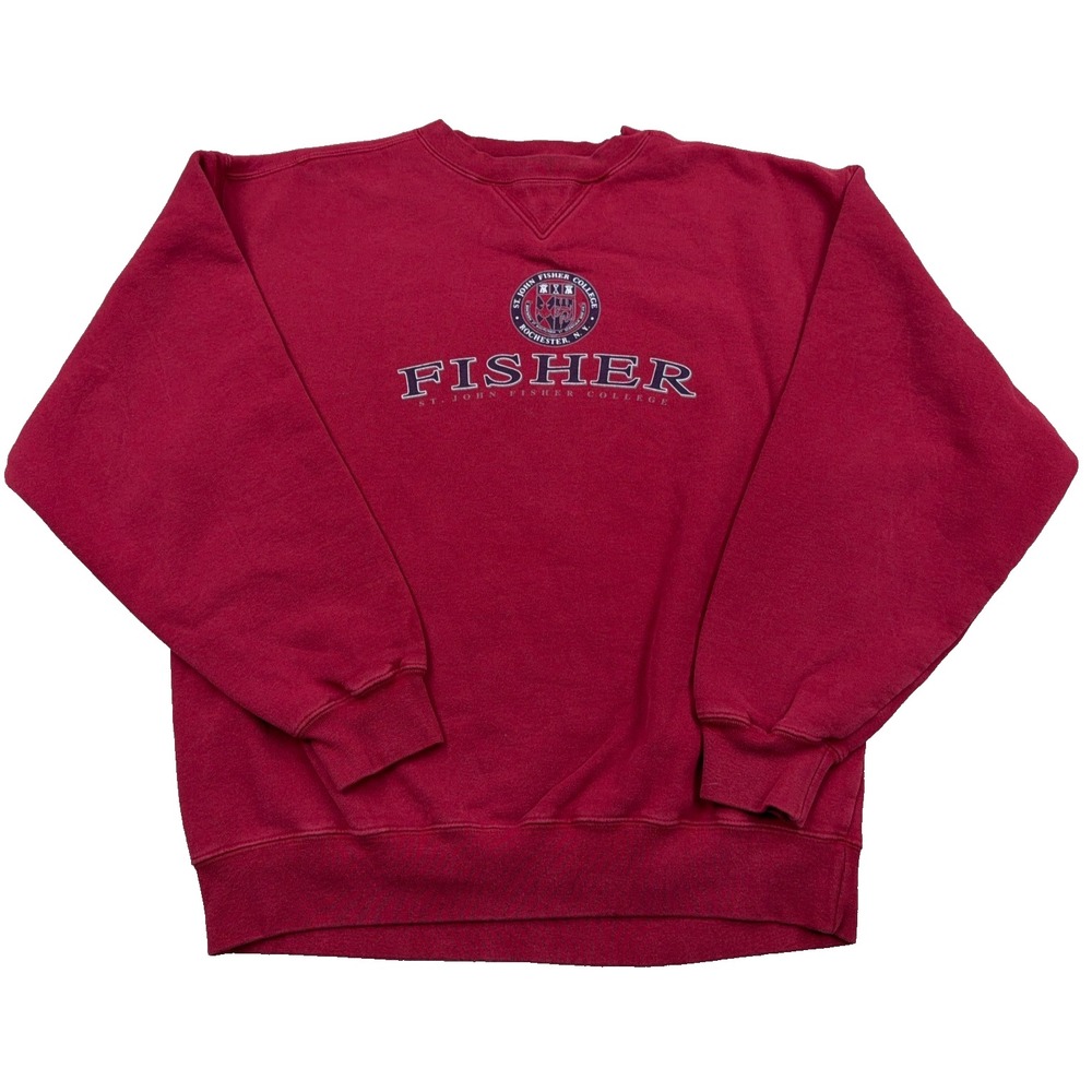 Vintage St John Fisher Collage Sweatshirt Men Medium Red Crewneck JanSport Y2K